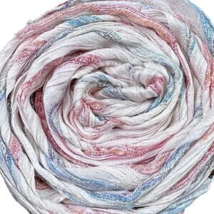 White Striped Fringed Scarf with Shimmery Silver Threads L66" W9" Fringe 3"